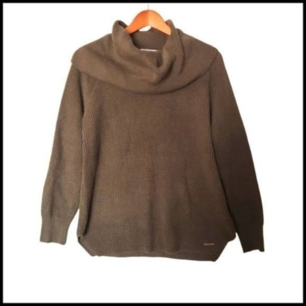 Michael Kors Waffle Knit Cowl Neck Sweater M‎ Medium Olive Green